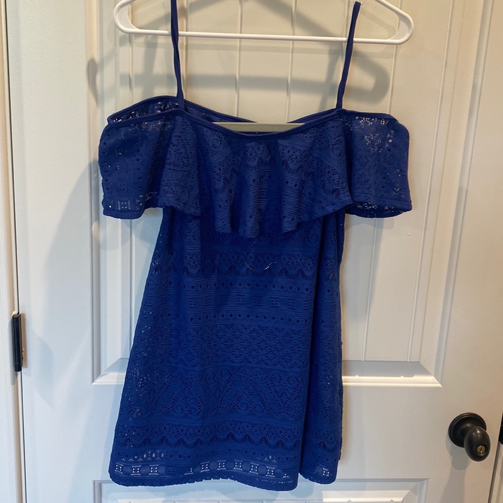 Navy blue one size fits all girls cold shoulder beach cover up